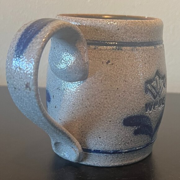 ROWE POTTERY Handcrafted Salt Glazed Gray w/ Cobalt Blue Heart Mug ~ Wisconsin - Picture 4 of 11
